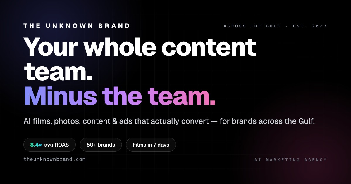 AI marketing agency in Kuwait — AI video, photography and advertising by THE UNKNOWN BRAND